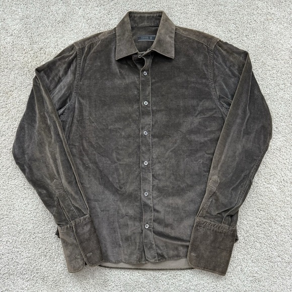 Prada Men's Velour Velvet Button Overshirt Chocolate Brown Size 40 15.75 Italy - Picture 1 of 10